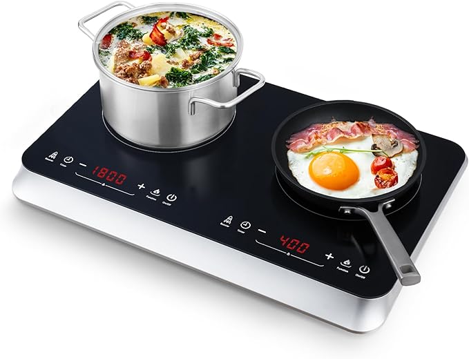 COOKTRON Double Induction Cooktop with Fast Warm-Up Mode, 1800w
